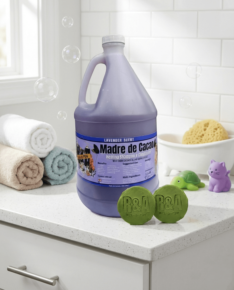 1 Gallon Madre de Cacao Shampoo with 2 Healing Round Soap - R&A Pick a Paw
