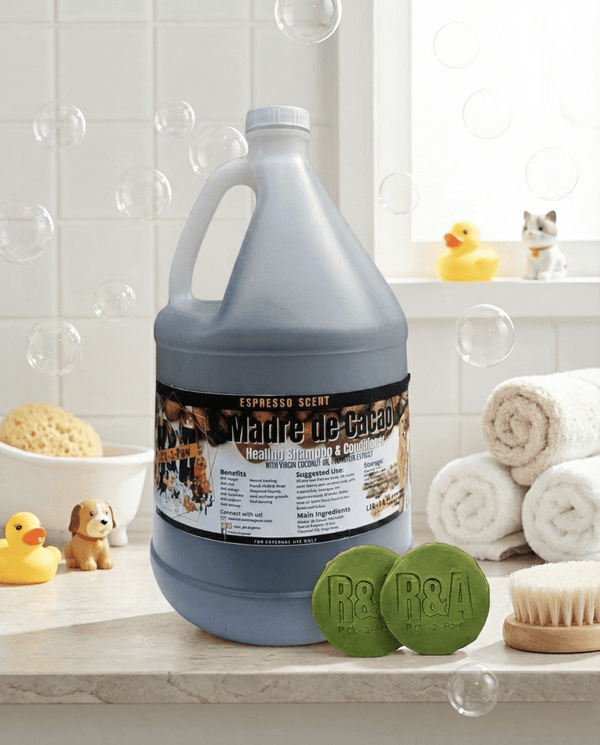 1 Gallon Madre de Cacao Shampoo with 2 Healing Round Soap - R&A Pick a Paw