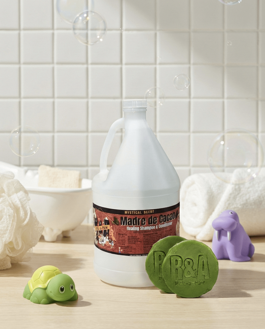 1 Gallon Madre de Cacao Shampoo with 2 Healing Round Soap - R&A Pick a Paw
