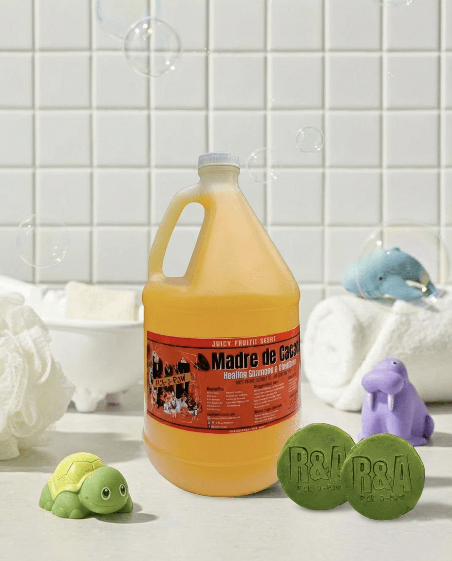 1 Gallon Madre de Cacao Shampoo with 2 Healing Round Soap - R&A Pick a Paw